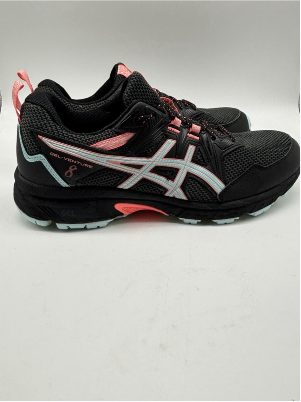 ASICS Gel Venture 8 Trail Running Shoes Womens 9.5 Black Pink Blue Hiking - Picture 2 of 7